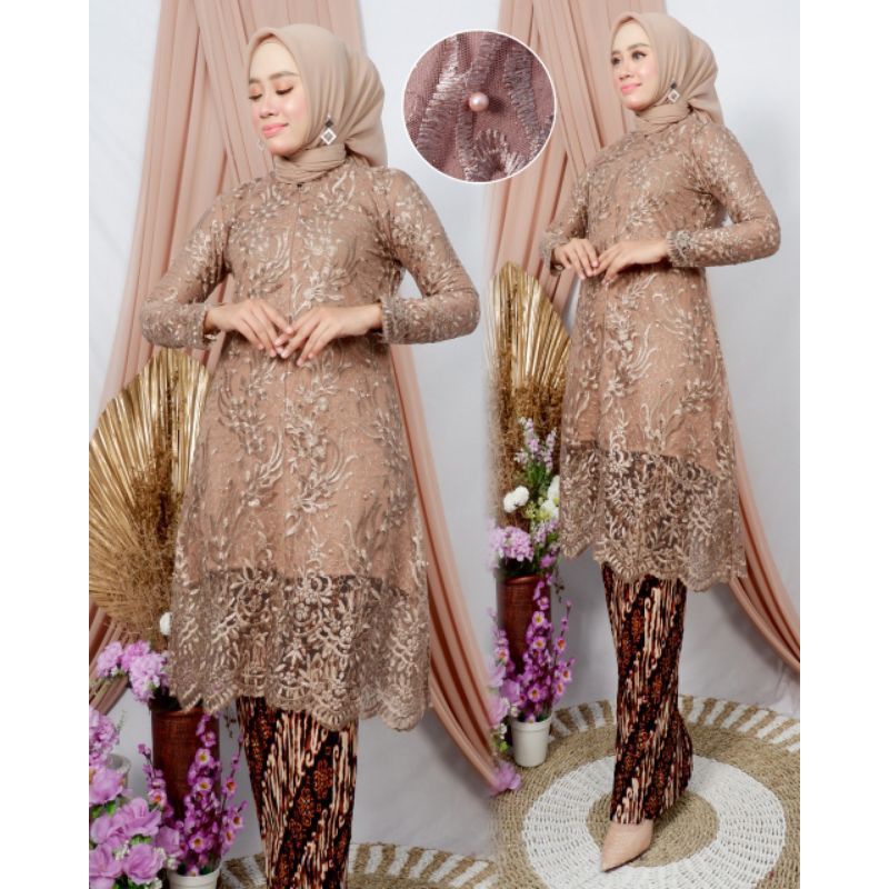 Fanstore -Setelan KEBAYA BUSUI FRIENDLY Kebaya tunik Tulle Busui