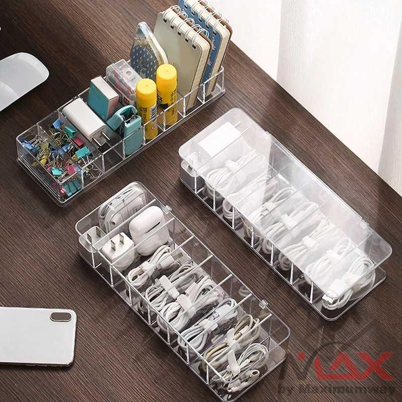 Organizer meja untuk barang kecil desk organizer kotak klip holder HP binder Kotak Kabel Organizer Cable Storage Box 8 Slot Cable Storage Box Power Strip Wire Case Anti Dust Charger Socket Organizer Network Line Storage Case Charger Wire Management