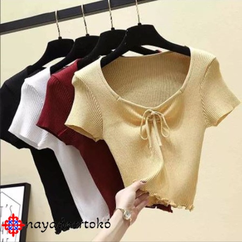 Baju Crop Top | Atasan Wanita Crop Top Rajut | Crop Top Serut | Baju Wanita Korea | Crop Top Korea