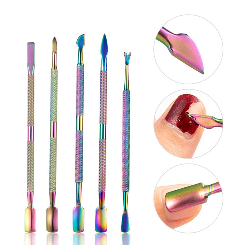 Pinset Stainless Steel Ujung Ganda Warna Pelangi untuk Manicure / Pedicure