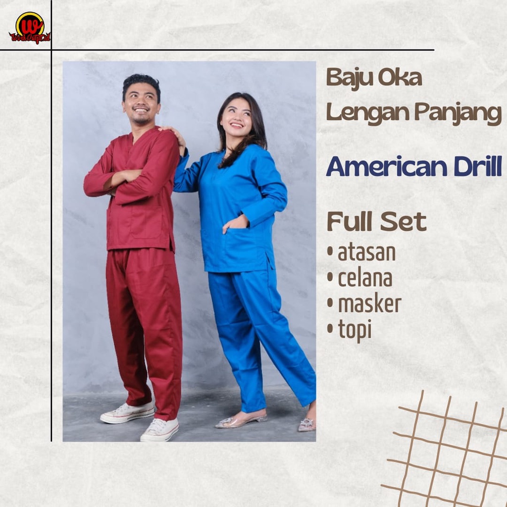 Baju Ok Oka Lengan Panjang American Drill | Scrub Ok Baju Jaga Perawat Dokter Petugas Medis