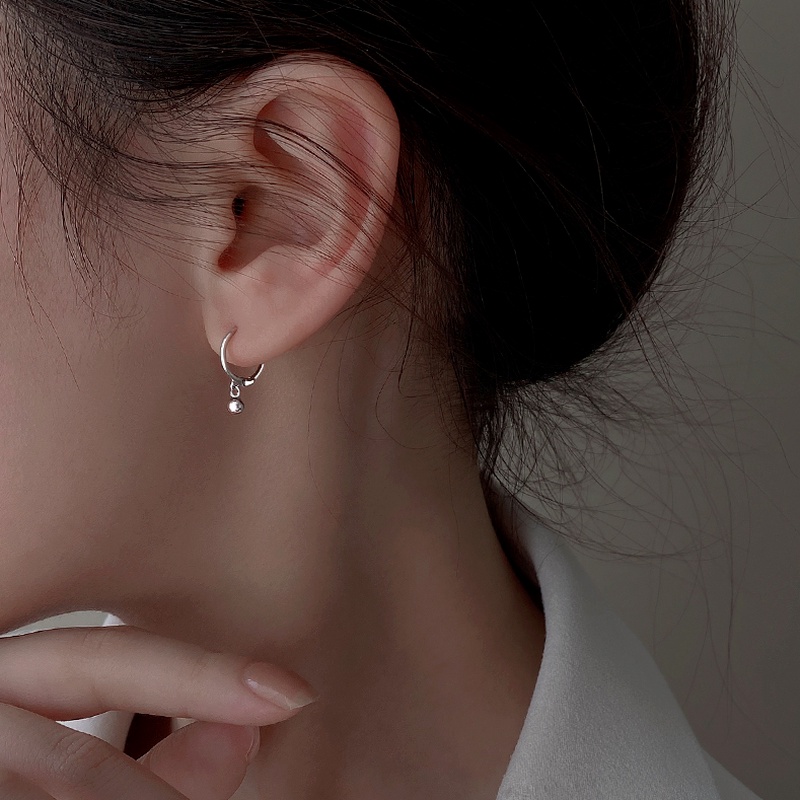 Papaozhu Korea Gaya S925 Perak Bola Kecil Hoop Anting Untuk Wanita Perempuan Hypoallergenic Lucu Little Earring Pick Gratis Telinga Perhiasan