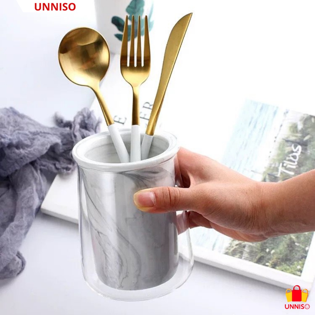 UNNISO - Marble Chopstick Holder Tempat Sendok Garpu Keramik  MC1
