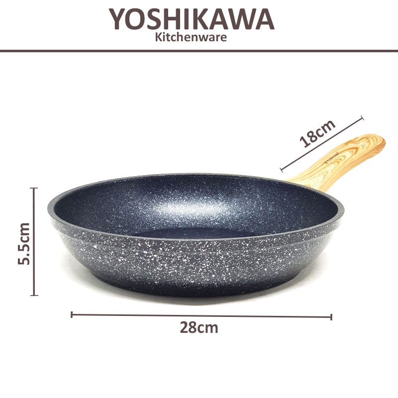 Yoshikawa Fry Pan Marble Ceramic 28cm Anti Lengket | Panci Keramik Alat Penggorengan Telur Marbel | 