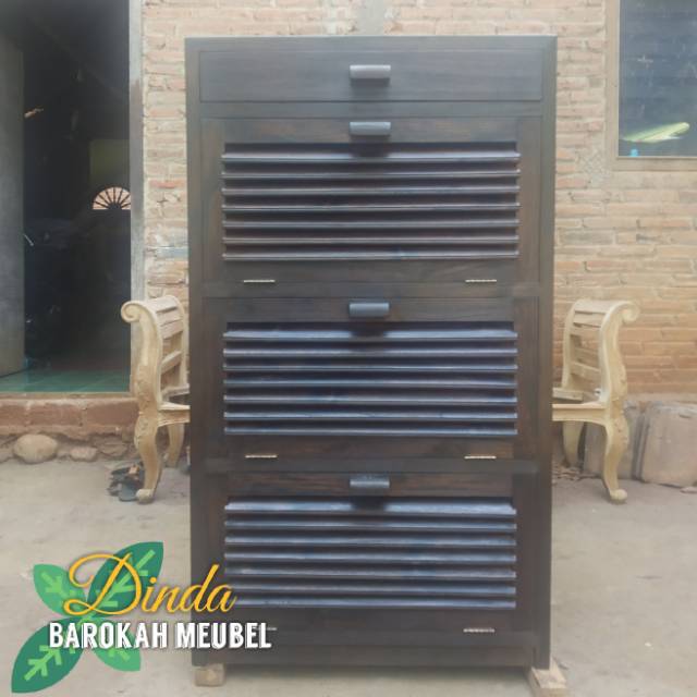 LEMARI RAK SEPATU JATI SOLID RASTIK ANTIK BERKUALITAS