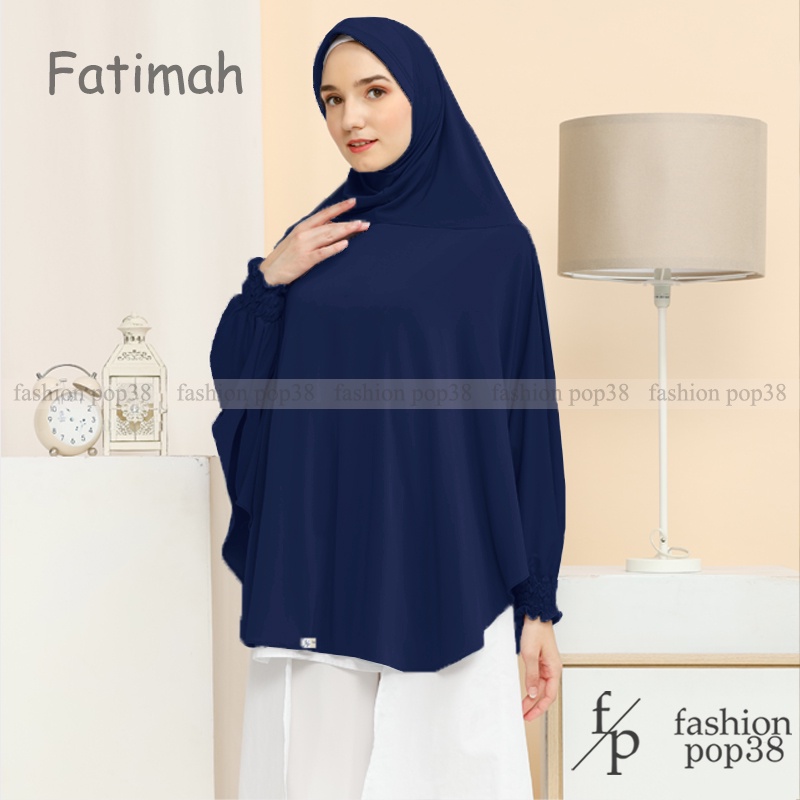 ORIGINAL khimar Fatimah Bergo lengan jilbab kombinasi tangan Bahan GOOD JERSEY-navy