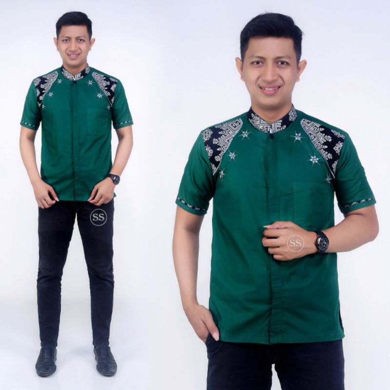 Bisa COD Baju Koko Pria Lengan Pendek Terbaru Batik Bordir Ukuran Dewasa