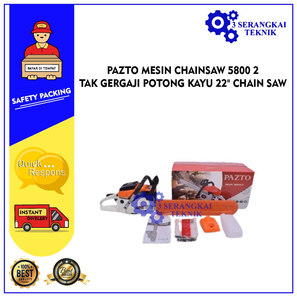 PAZTO MESIN CHAINSAW 5800 2 TAK GERGAJI POTONG KAYU 22&quot; CHAIN SAW