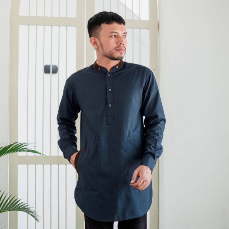 BAJU KOKO LENGAN PANJANG LIST HEDLONG FASHION MUSLIM MODEL KURTA KOKO PRIA