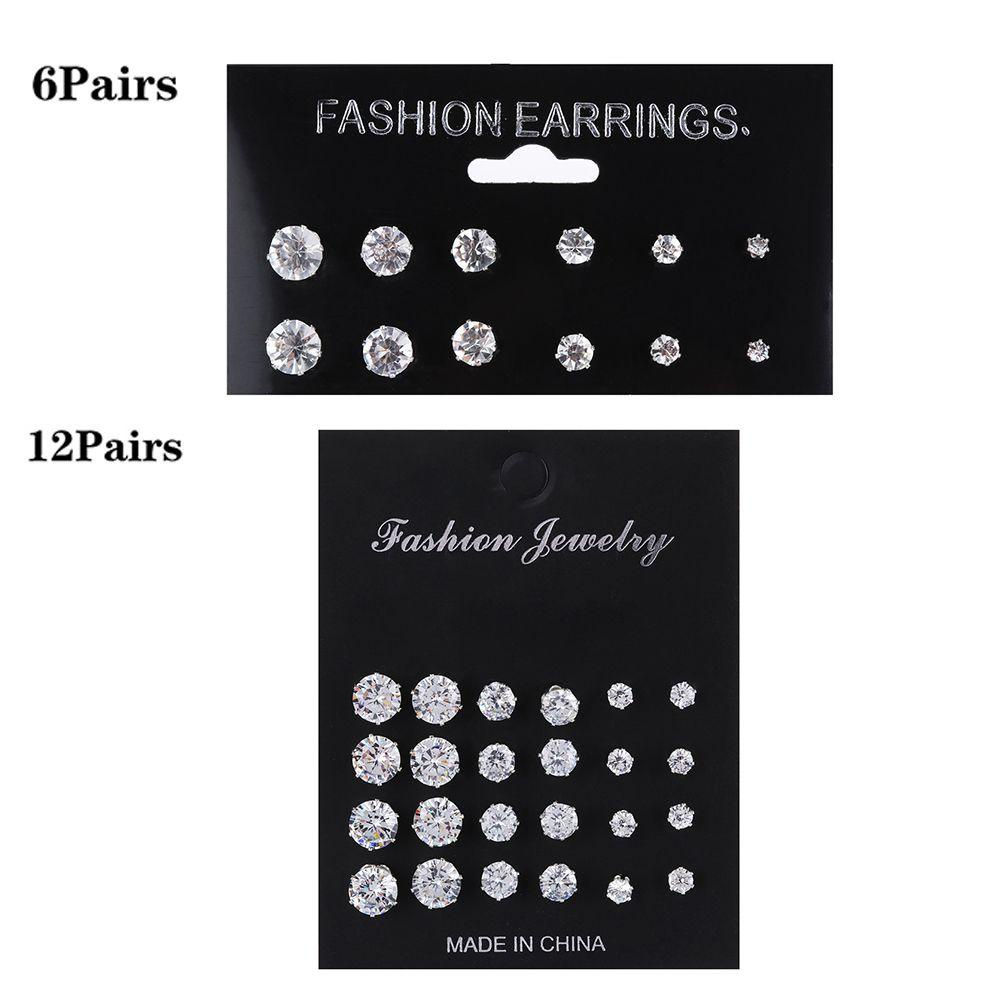 Lily 6/12pasang Anting Tusuk Set Elegan Wanita Pernikahan Bulat Zircon