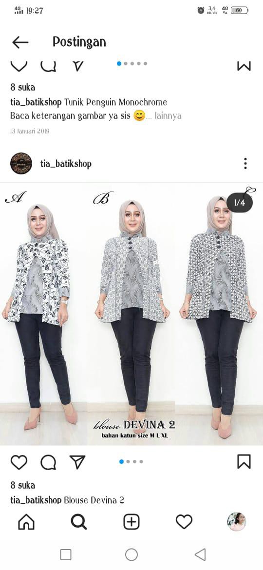 Blus Monokrom Kombi Shiella Batik Devina #6 Atasan Kerja Blouse Layer Davina Monochrome Belah