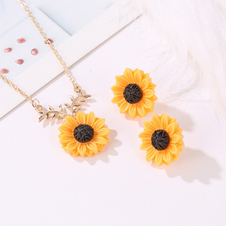 [MHANG]Kalung Wanita Momen Silver Mutiara Sun Flower Feminin Fashion Sunflower Pendant