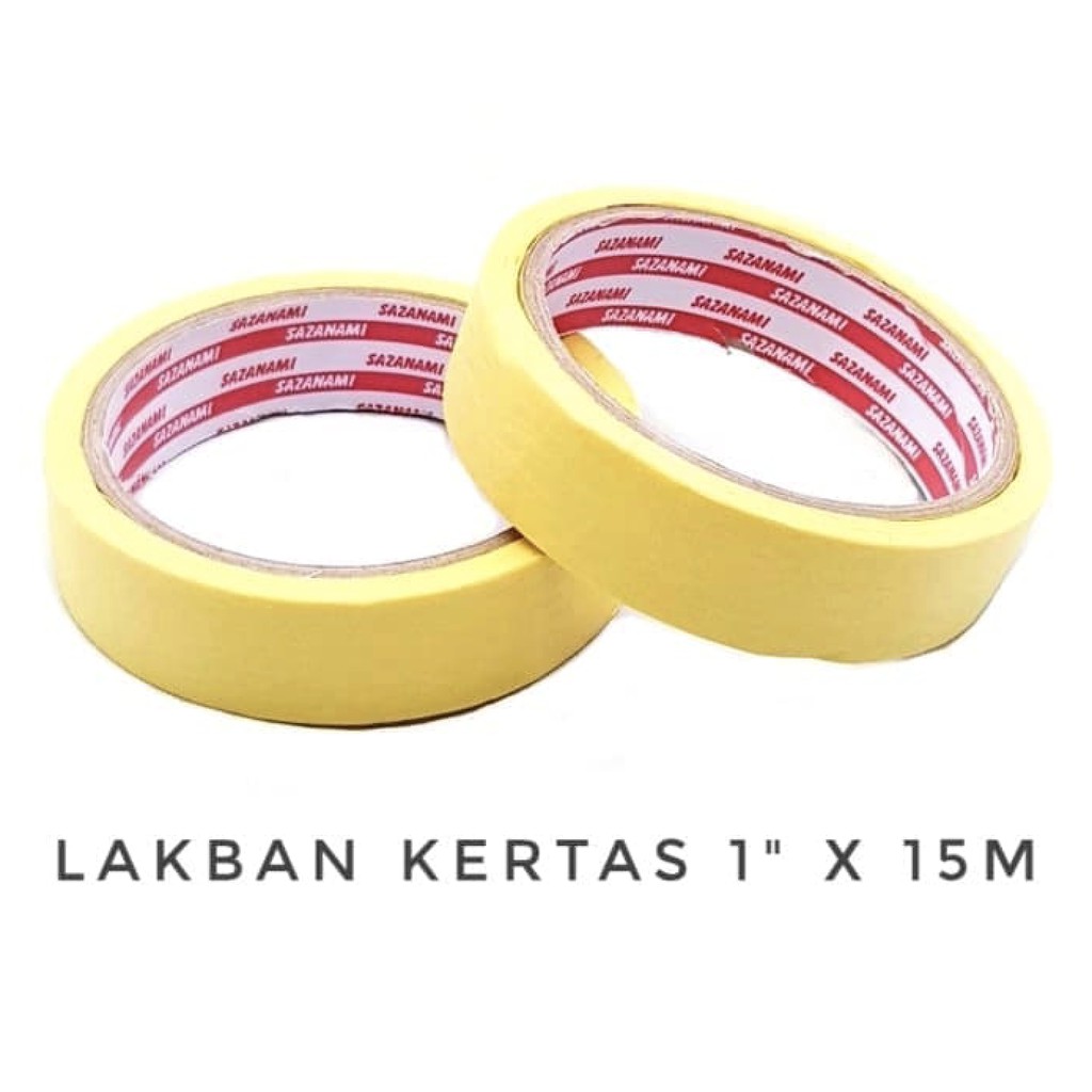 

1 ROLL LAKBAN KERTAS MASKING TAPE 1" INCH 24MM X 15M KUNING SAZANAMI