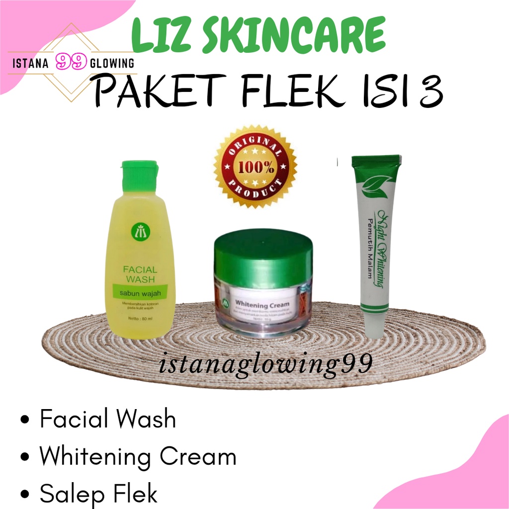 Lis skincare paket pemutih salep ISI 3 bekas jerawat hitam dan flek hitam (sabun, whitening cream da