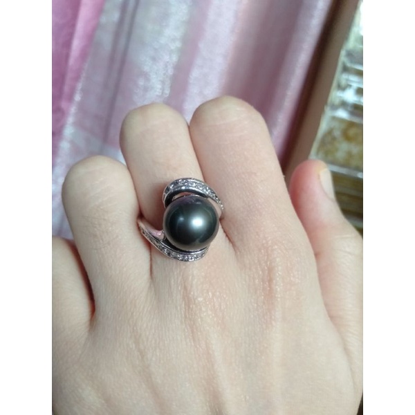 Cincin Mutiara Air Laut Hitam Bersertifikat
