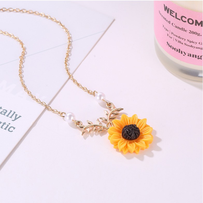 ✅COD Kalung Wanita Momen Silver Mutiara Sun Flower Feminin Fashion Sunflower Pendant