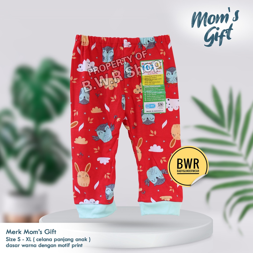 [ 3pc ] Celana PANJANG WARNA Moms Gift / Celana Bayi Mom's Gift Warna Motif / Celana Anak Unisex SML | Bwr