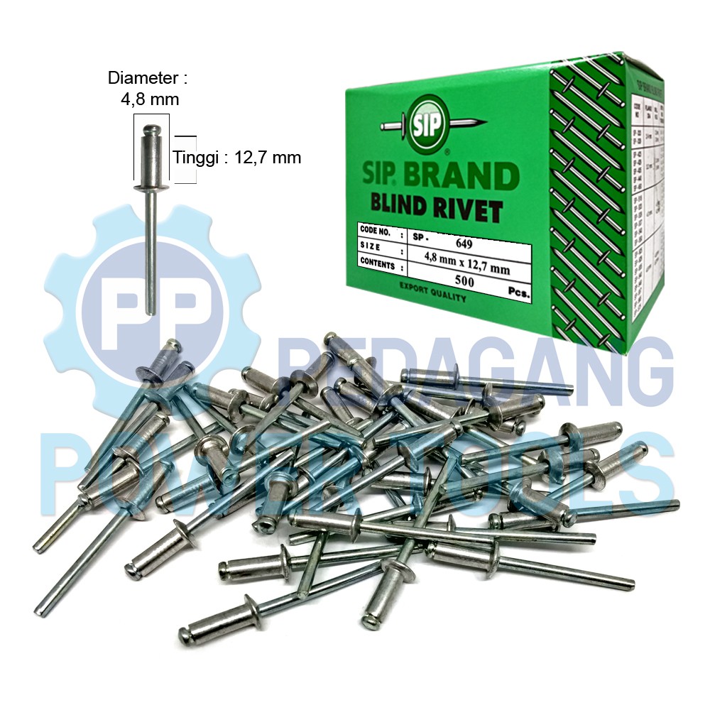 SIP 649 PAKU RIVET 4.8 x 12.7 MM BLIND RIPET RIFET TEMBAK 1 PAK 500 PC