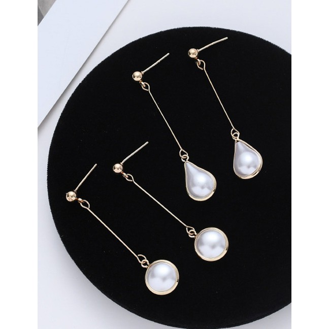 LRC Anting Tusuk Fashion Pearl Water Drop Geometric Alloy Earrings K44528