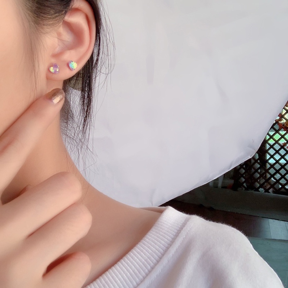 4 Pasang Anting Tusuk Zircon Bentuk Hati Mini Berkilau Warna-Warni Untuk Wanita