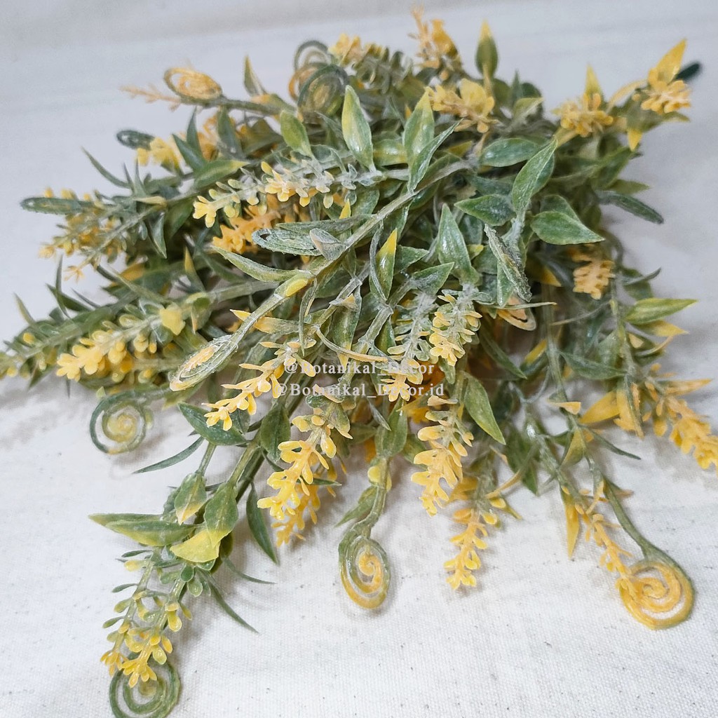 Artificial Flower Flocking Sea Horse Grass Bunga Plastik Palsu Salju Snow White Hias Dekor Rumah-YELLOW