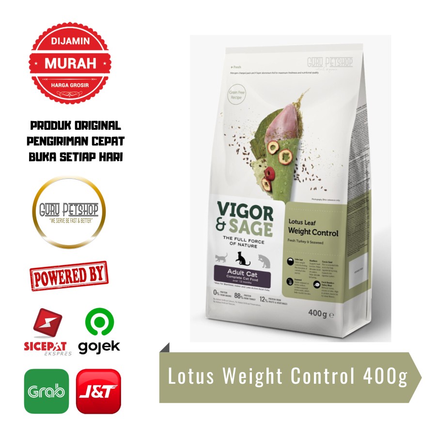 Vigor &amp; Sage Lotus Leaf Weight Control Complete Adult Cat Food 400 Gr