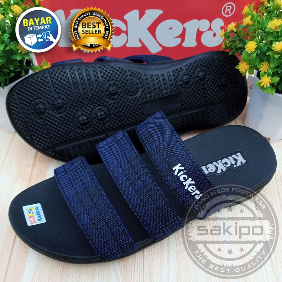 PROMO 6.6 SHOPEE MALL GREAT SALE MURAH LEBAY !! SANDAL PRIA DEWASA KICKERS SLOP BISBAN LURUS BIRU / SAKIPO