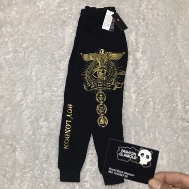 BOY3 CELANA JOGGER SPORT IMPORT BOY LONDON GOLD ON BLACK PRIA WANITA KOREA