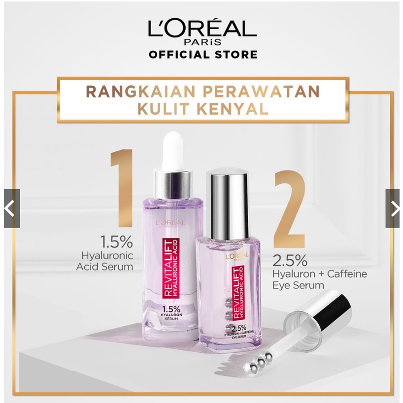 L'Oreal Paris Triple Roller 2.5% Hyaluron + Caffeine Eye Serum – Hyaluronic Acid Loreal Serum Mata