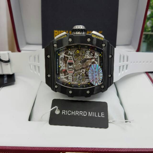 Jam Tangan Pria Branded Richard Mile RM011-03/RM11 Carbon White Swiss Eta Clone 1:1