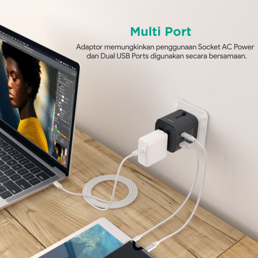 Aukey Adapter Universal PA-TA01 with Type C + USB Port - SKU : 501426 - Garansi Resmi 2 Tahun