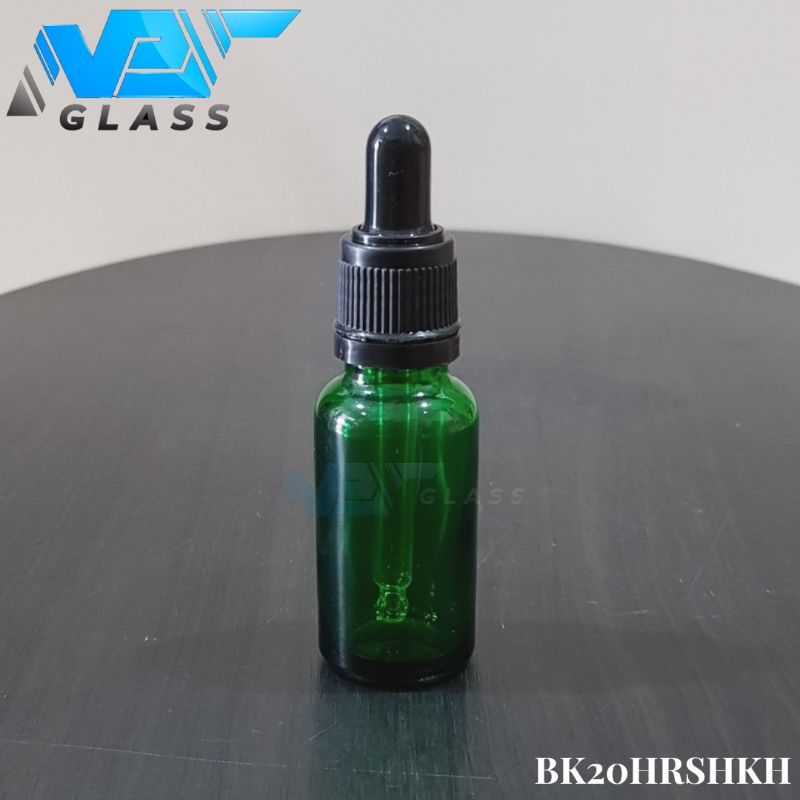 botol kaca pipet 20ml tebal hijau - ring segel hitam