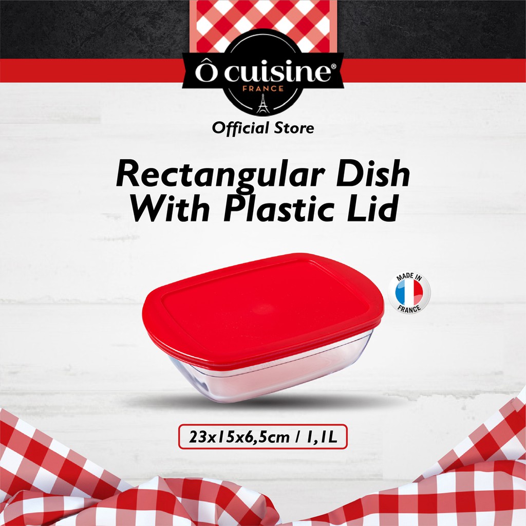 Loyang Kaca Ocuisine Rectangular Dish With Plastic Lid 23X15X6.5Cm 1.1L