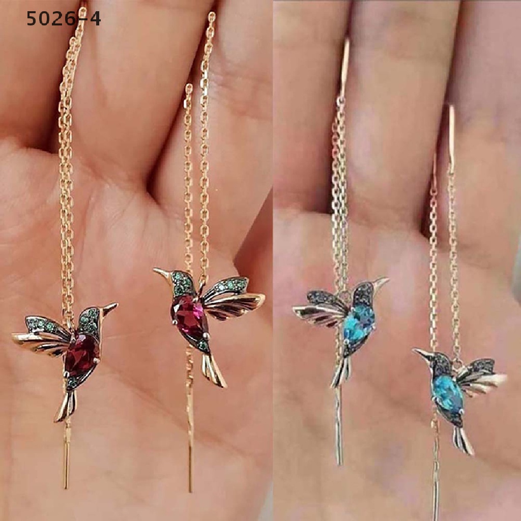 5026-4 Hummingbird Long Drop Earrings Bird Pendant Tassel Crystal Pendant Earrings  5026-4