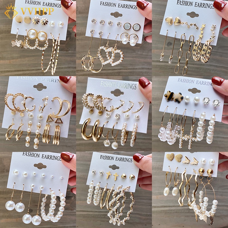 Fashion Pearl Butterfly Earring Set Crystal Tassel Elegant Stud Earrings Oversize Gold Earrings Women Jewelry Accessories