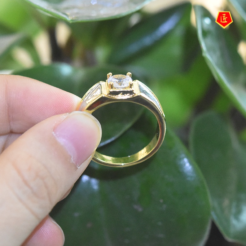 [Ready Stock]Fashion Simple 18K Gold Moissanite Ring