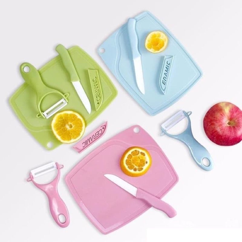 Talenan Set Pisau + Peeler + Talenan 3 in 1 Untuk Buah dan Sayuran