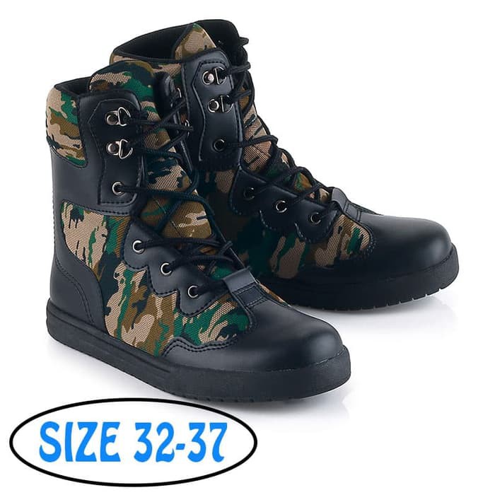 Sepatu Boots Tentara Anak Laki Hitam Original Size 32 33 34 35 36 37