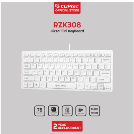 Keyboard cliptec wired usb 2.0 membrane mini multimedia slim tkl 78 keys silent rzk308 rzk-308