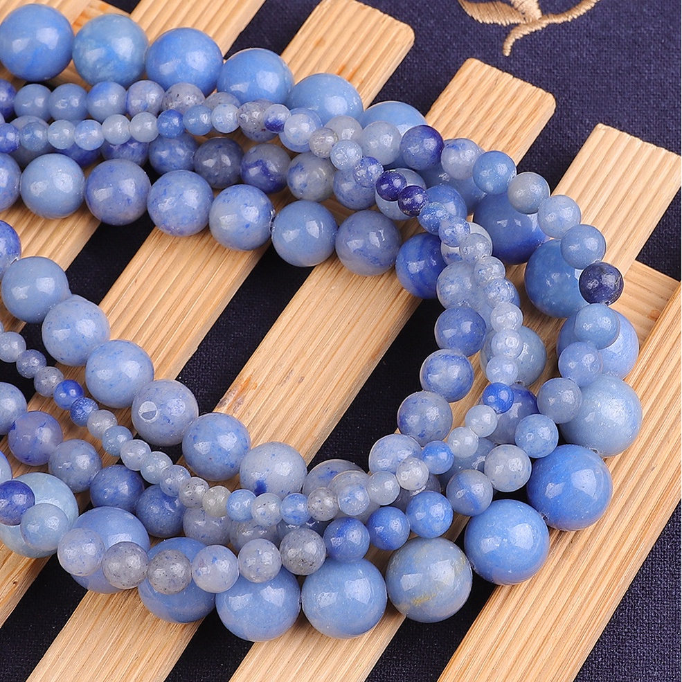 38 Cm/4-12 Mm 32-89 Pcs Batu Alam Biru Aventurine Bulat Manik-manik Memilih Ukuran untuk Membuat Perhiasan DIY Perhiasan Gelang/Kalung Aksesoris