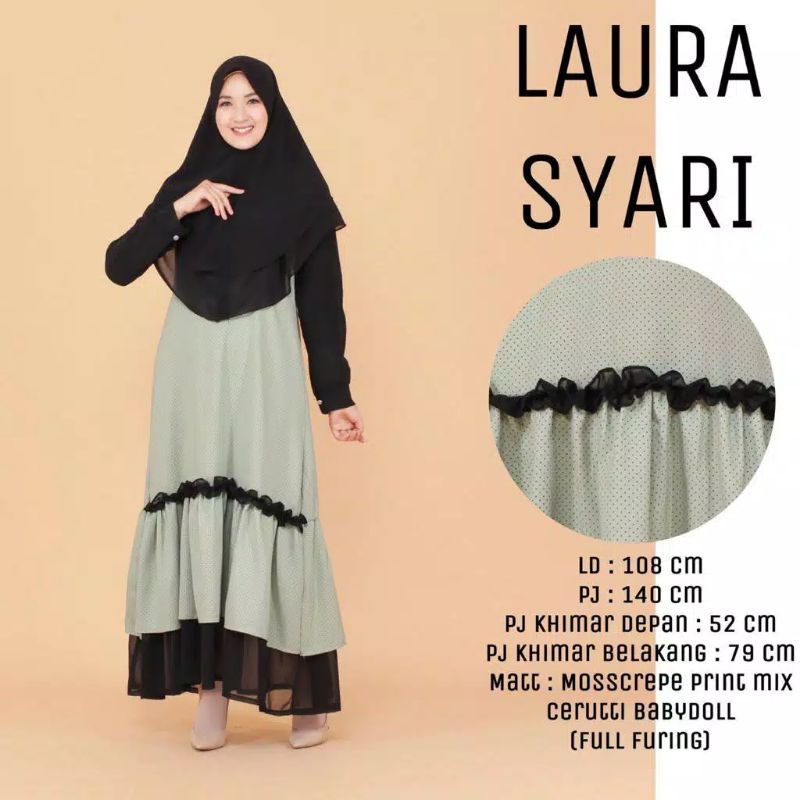 Laura syari set khimar bahan tebal // gamis syari polka mix ceruty