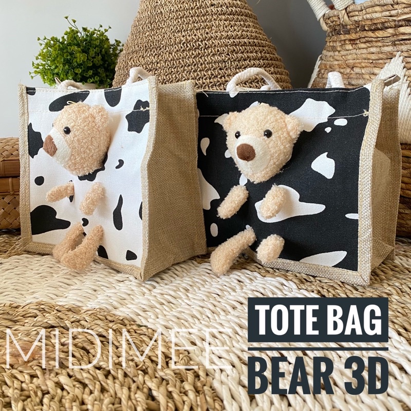 TERLARIS TAS KANVAS Boneka 3D IMPORT MOTIF TERMURAH 8037- souvernir Hand bag Tote beat teddy bear lucu 3D Chail