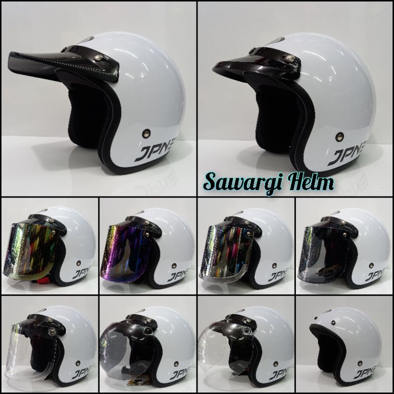 HELM JPN PUTIH GLOSY KACA DATAR/KACA CEMBUNG