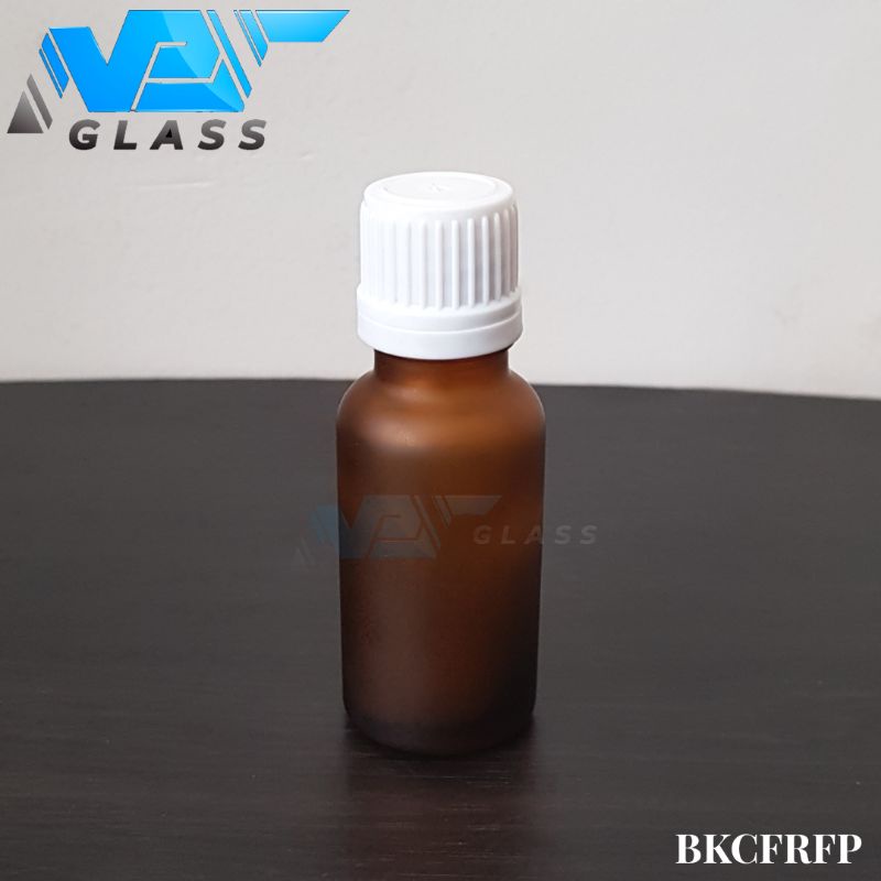 botol kaca 20ml coklat amber doff / frosted tutup filler putih