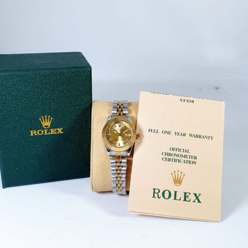 Jam Tangan Wanita Rolex Premium Case Gergaji Fullset Box Rolex &amp; Baterai Cadangan