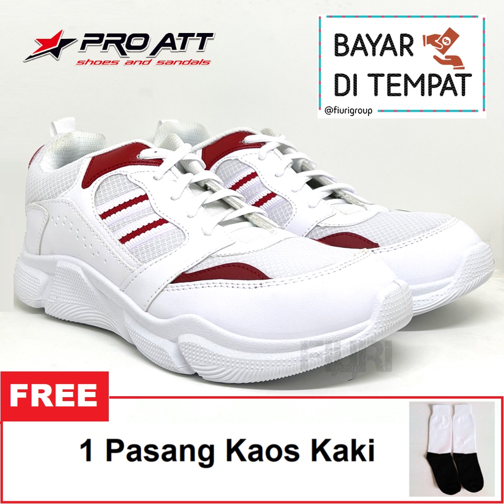 FIURI – Pro ATT Original - CB 340 PUTIH MAROON 39-43 - Sepatu Kets Pria - Sepatu Sneakers Pria - Sepatu Olahraga Sport  Pria - Sepatu Badminton tekstil - Sepatu Jogging Lari Running Fitness Gym Pria - Sepatu Laki-Laki Cowok - Sepatu Sekolah Bertali