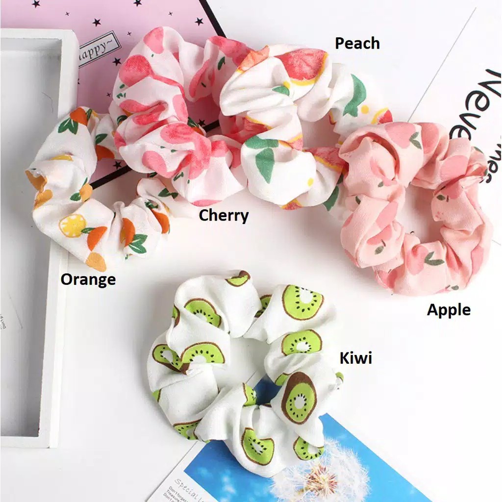 Ikat Rambut Wanita Buah Cherry Scrunchie Fruit Buah Color Hair Band/Kuncir rambut korea