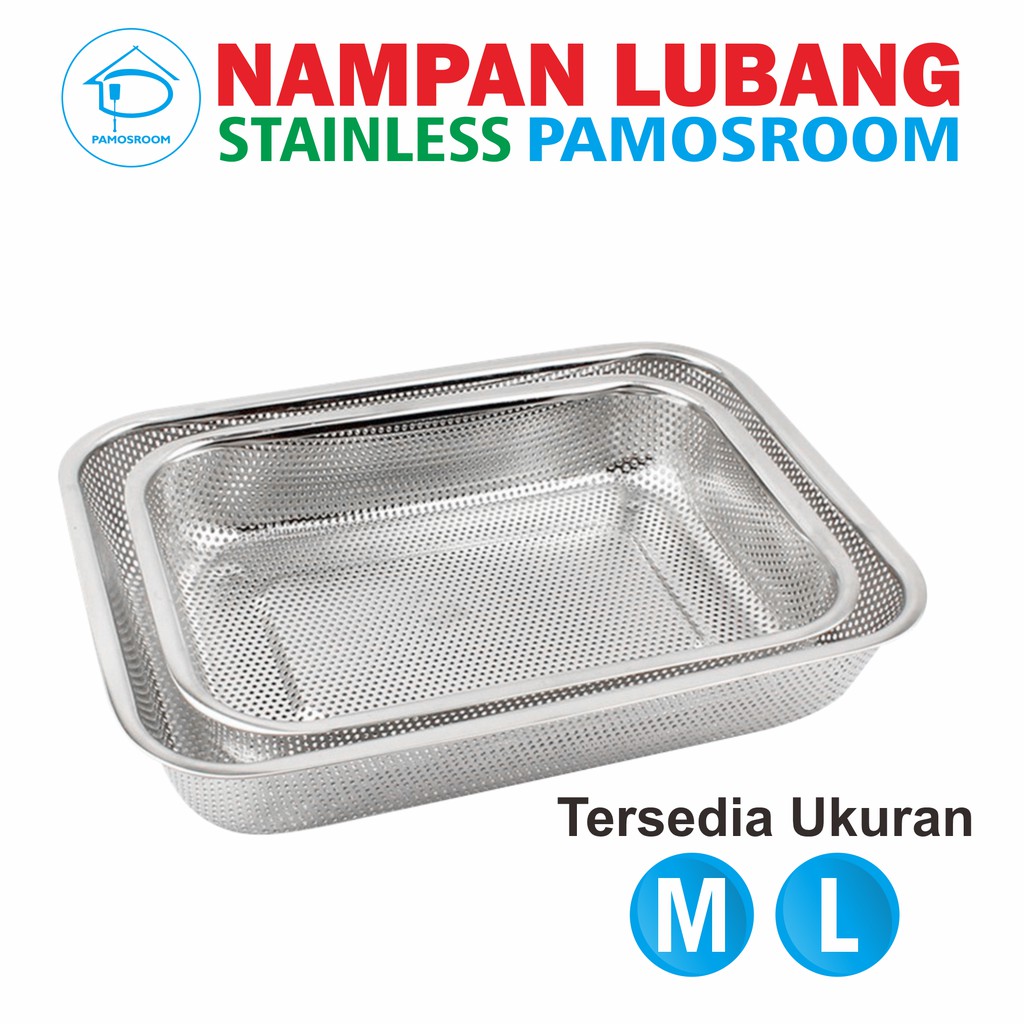 Nampan Stainless Lubang Wadah Saji Tempat Peniris Beras Sayur Buah Multifungsi 30cm 37cm