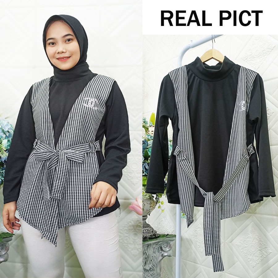 APIK ONE SET 2in1 ATASAN BLOUSE VEST TURTENECK GL FASHION
