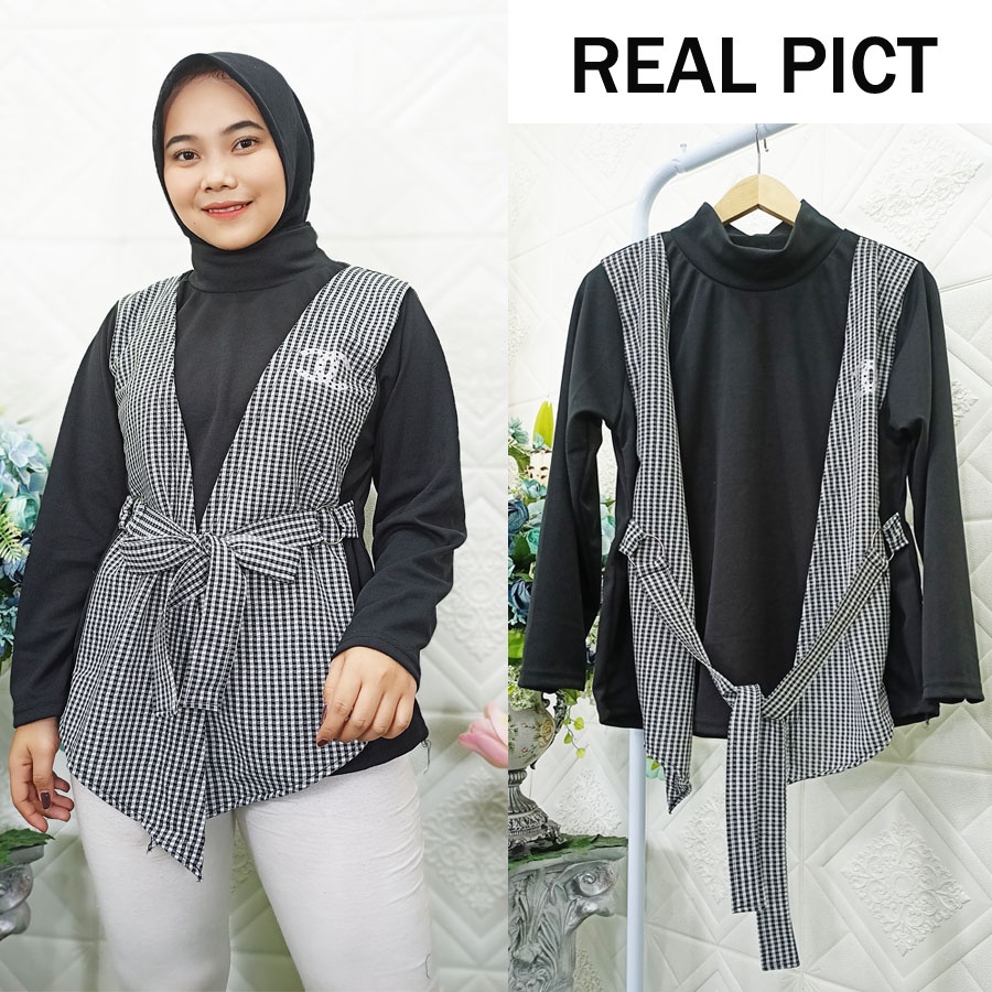 APIK ONE SET 2in1 ATASAN BLOUSE VEST TURTENECK CARLINA FASHION